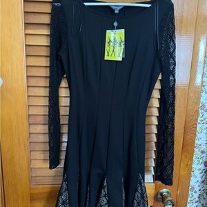 Catherine Malandrino Black Dress with Lace Sleeves